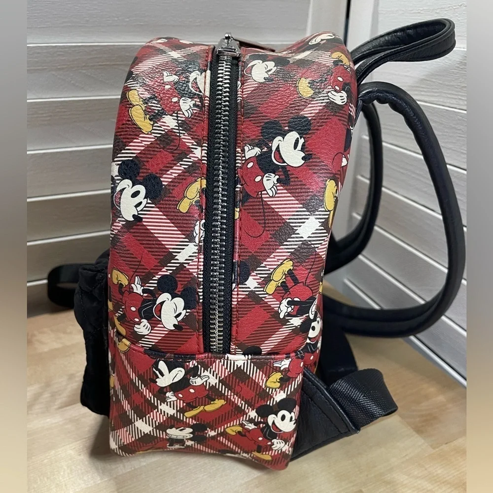 Loungefly Disney Mickey Mouse Red Plaid Backpack with front quilted pocket
